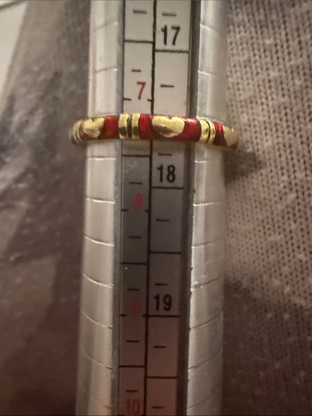 Hidalgo Red Enamel Heart Band - Yellow Gold 18k Love SZ 7.5 Eternity Ring